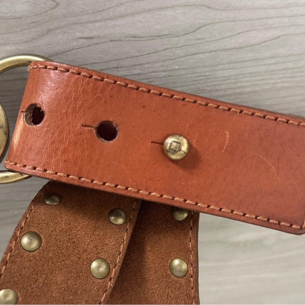 Michael Kors Chunky Tan Leather & Suede Belt with Gold Hardware M/L - Picture 3 of 7